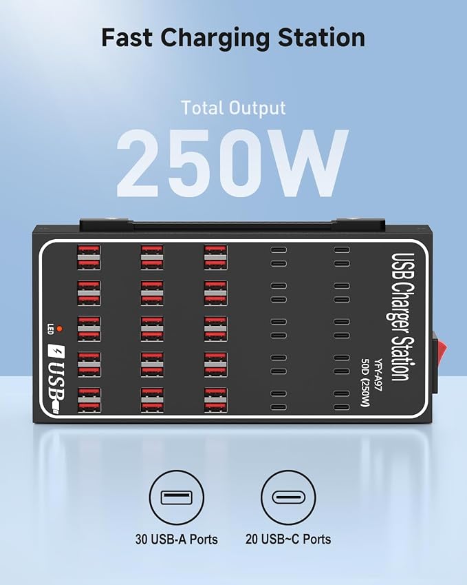 250W USB~c Charging Station, 50 Port USB~C Charger Block, Fast Charging Station - Image 2