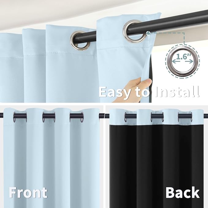 BGment Baby Blue 100% Blackout Curtains - Image 6