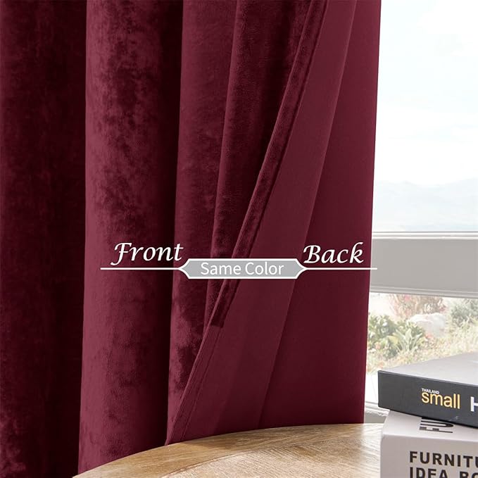 SMILETIME Burgundy Red Crushed Velvet Curtains 52x96 inch Luxurious Thermal - Image 4