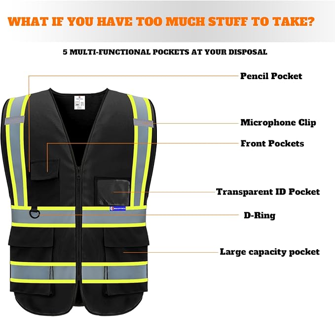 BeautyWill Custom Safety Vest Logo Class 2 High Visibility Reflevtive Vest - Image 3