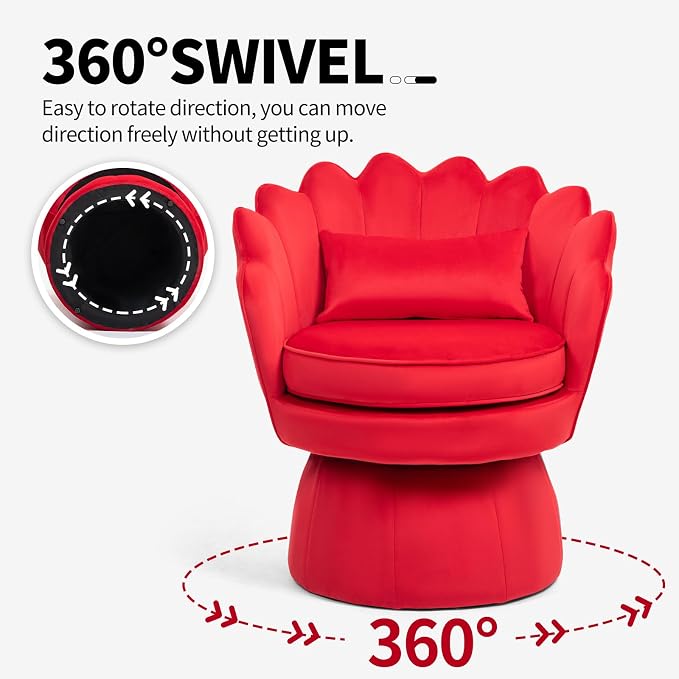 360° Swivel Accent Chair, Mid-Century Modern Velvet Barrel Chair, Comfy Shell - Image 5