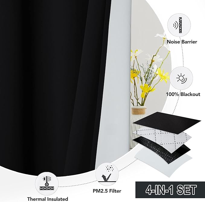 RYB HOME Soundproof Curtains for Bedroom, PM2.5 Particle Filter 100% Blackout - Image 5