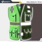 JKSafety 10 Pockets Hi-Vis Zipper Front Fluorescent Green Safety Vest | - Image 3