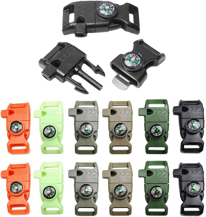 5/8 Inch Compass Flint Scraper Fire Starter Whistle Buckle Paracord Bracelet by CooBigo