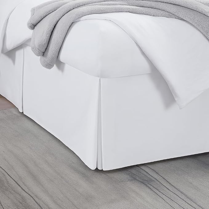 King Bed Skirt, Luxury 18 Inch Drop White Pleated Bed Skirt, Double Brushed by Unknown