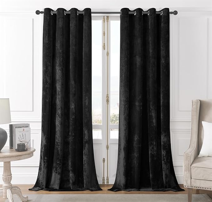 SMILETIME Black Crushed Velvet Curtains 52x84 inch Luxurious Thermal Insulated by SMILETIME