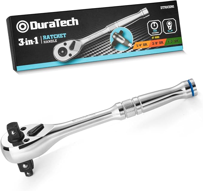DURATECH 3-IN-1 Ratchet Handle, 1/4 ", 3/8 ", 1/2" Drive Ratchet Wrench by DURATECH