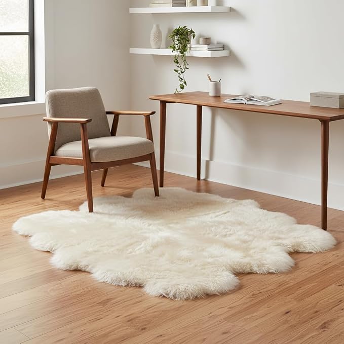 Super Area Rugs Premium Genuine Sheepskin Rug 5' x 6' Long Fur Soft & Natural by SuperAreaRugs