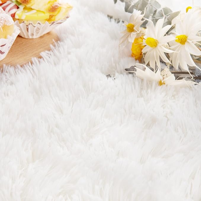 Noahas Fluffy Cream White Rugs for Bedroom Living Room, 2.6'X5.3' Oval Throw - Image 6