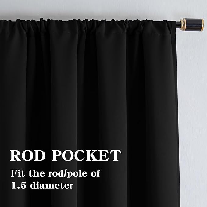 Blackout Curtains for Bedroom 1 Panel, Custom Curtains Thermal Insulated Black - Image 2