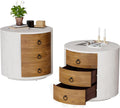 COSIEST Bedside Table Set of 2, Wood Nightstand 3 Drawers, Farmhouse Round End by COSIEST