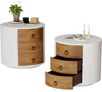 COSIEST Bedside Table Set of 2, Wood Nightstand 3 Drawers, Farmhouse Round End by COSIEST