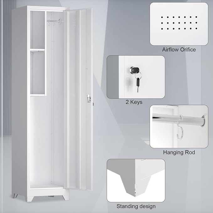 Metal Tall Broom Storage Cabinet, Slim Bathroom Cabinet, Metal Storage Cabinets - Image 5