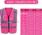 A-SAFETY Pink Safety Vest with Pockets Hi Viz Zipper Front Working Safety Vest - Image 2