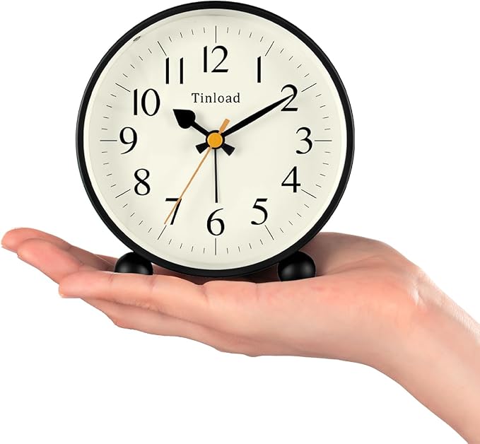 4.5" Vintage Retro Analog Alarm Clock, Super Silent Non Ticking Small Clock - Image 2