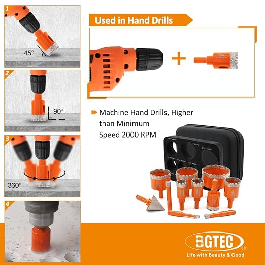 Diamond Core Drill Bit Kit BGTEC Diamond Hole Saw Tile Cutter, Triangle Shank - Image 6