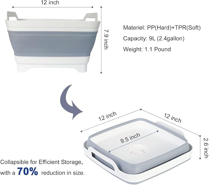 Collapsible Dish Tub 2X9L-Collapsible Basin Bucket Portable Sink-Outdoor - Image 3