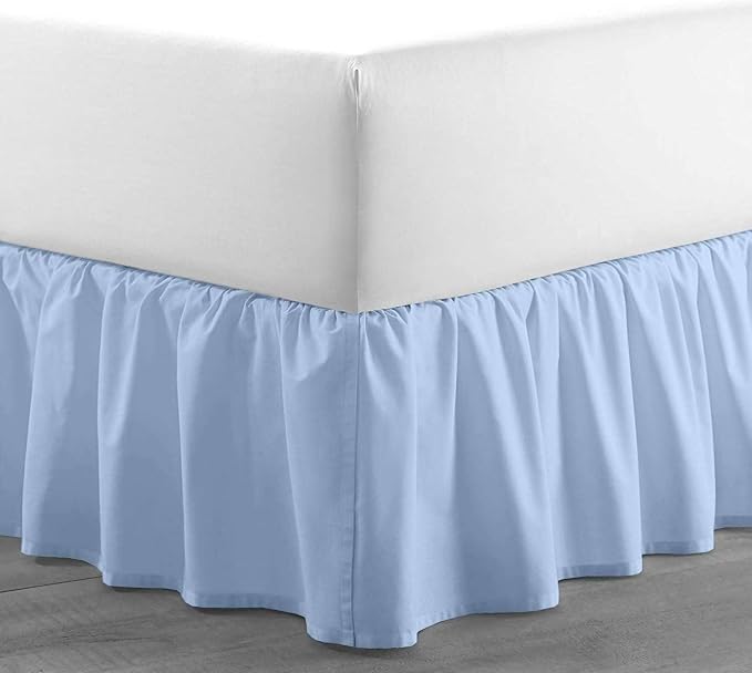Light Blue Solid Ruffled Bed Skirt Twin-15 Inch Drop Split Corner, Microfiber - Image 4