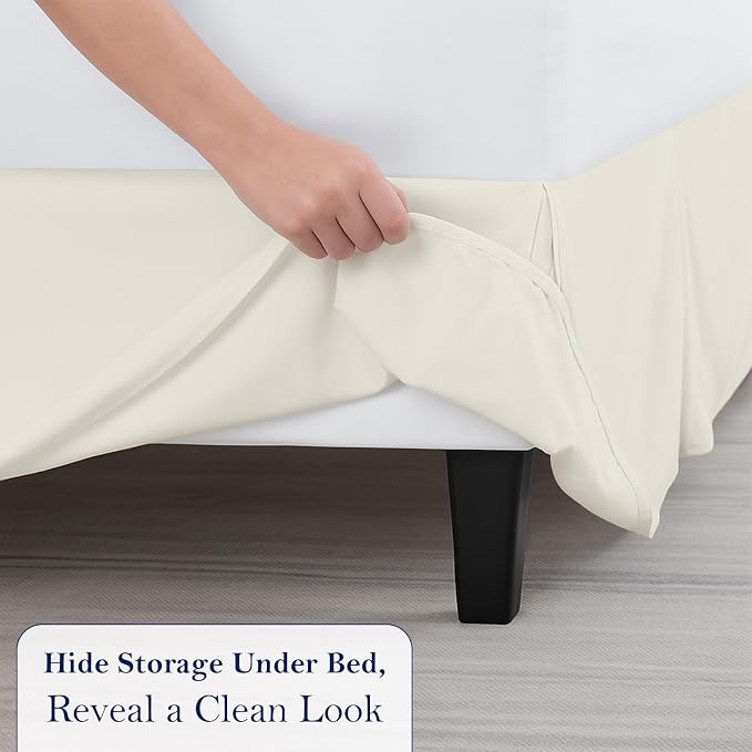 Twin Bed Skirt, Luxury 15 Inch Drop Ivory Pleated Bed Skirt, Double Brushed - Image 5