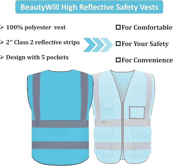 BeautyWill Custom Logo 10/20 Pack Safety Vest Class2 High Visibility Vest - Image 3