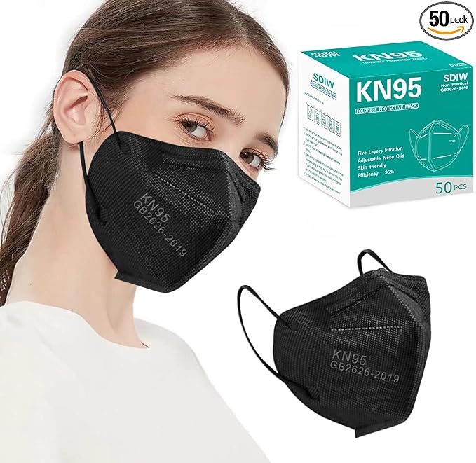 50PCS KN95 Face Masks Black 5 Layer Cup Dust Safety Filter Efficiency≥95% by SDIW