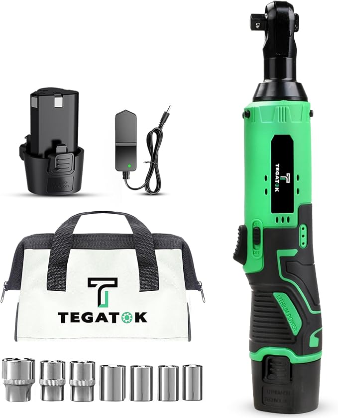Cordless Electric Ratchet Wrench Set, 40FT-LBS 3/8" Ratchet, 12V Cordless by Tegatok