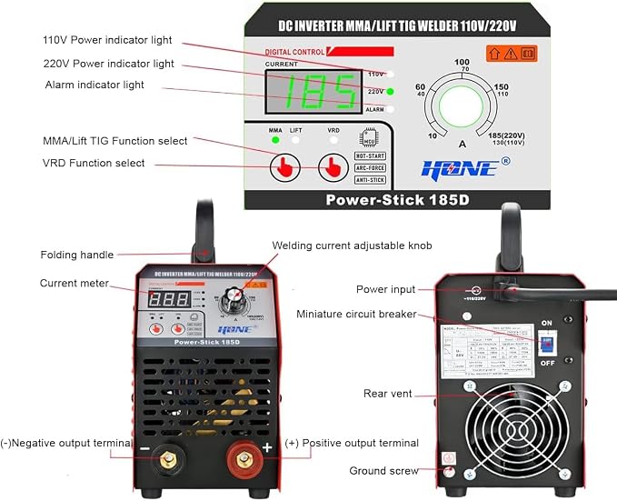 HONE ARC Welder, Actual 185Amp 110V/220V Stick Welder - Image 5