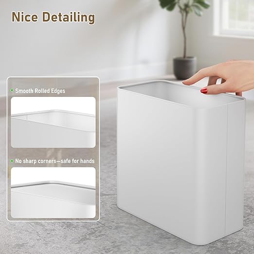 Veelesa Small Bathroom Trash Can 2.4 Gallon Wastebasket Slim Metal Garbage Can - Image 4