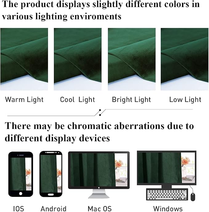 StangH Luxury Green Curtains Velvet Blackout Bedroom Window Drapes 90 inches - Image 9