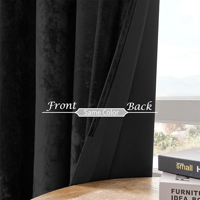 SMILETIME Black Crushed Velvet Curtains 52x84 inch Luxurious Thermal Insulated - Image 4