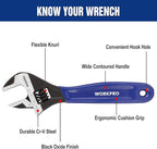 WORKPRO 6-Inch Adjustable Wrench, Wide Jaw Cr-V Steel Black Oxide Finish - Image 2
