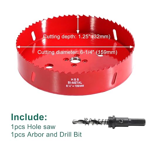 HYCHIKA 6-1/4 Inch/159mm Hole Saw, Bi-Metal Cutter Hole Max Cutting Depth 32mm - Image 3