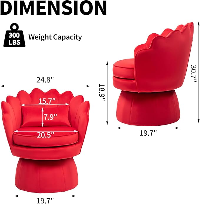 360° Swivel Accent Chair, Mid-Century Modern Velvet Barrel Chair, Comfy Shell - Image 2