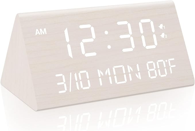 Kogonee Wooden Digital Alarm Clock, 0-100% Dimmer, 2 Alarm Settings, by Kogonee
