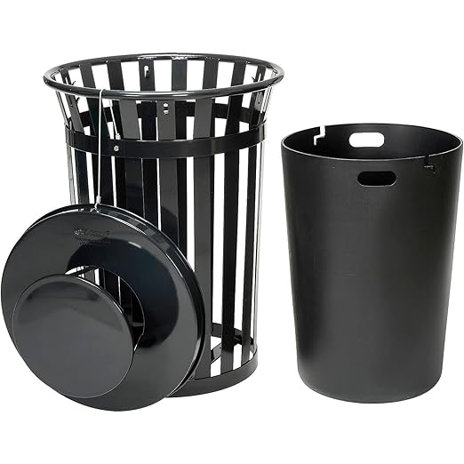 Global Industrial Heavy-Duty 36 Gallon Capacity Outdoor Metal Slatted Trash - Image 2