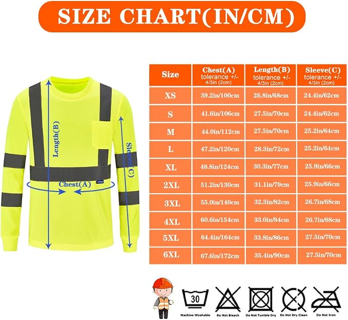 AYKRM Safety T Shirt Reflective High Visibility hi vis Long Sleeve T Shirt - Image 3
