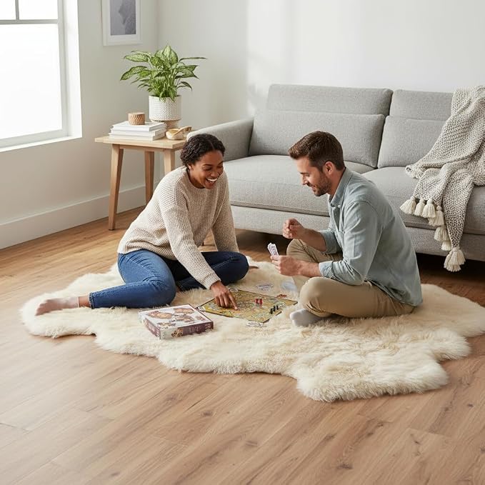 Super Area Rugs Premium Genuine Sheepskin Rug 5' x 6' Long Fur Soft & Natural - Image 3