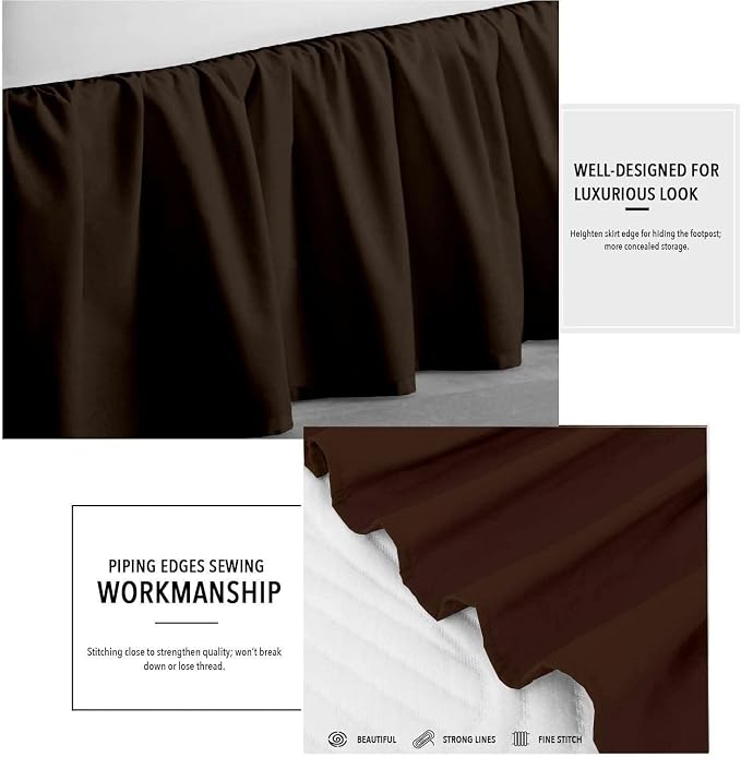 Chocolate Solid Ruffled Bed Skirt Short Queen-14 Inch Drop Split Corner - Image 3
