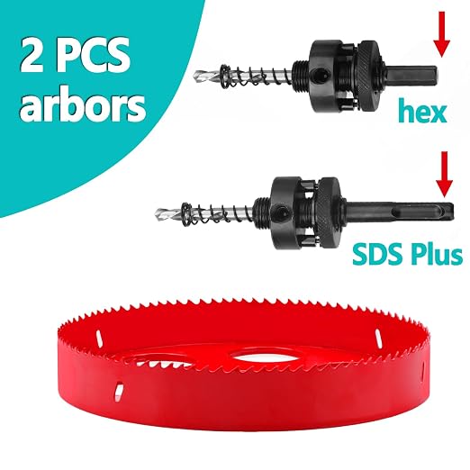 9 inch / 230mm Hole Saw with SDS Plus Arbor and Hex Shank Arbor, HSS Bi-Metal - Image 2