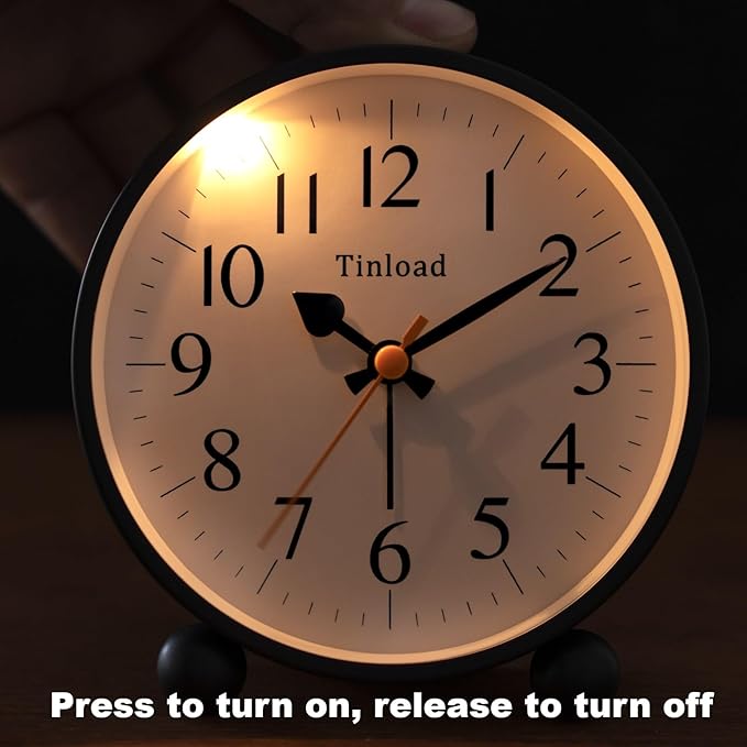 4.5" Vintage Retro Analog Alarm Clock, Super Silent Non Ticking Small Clock - Image 8