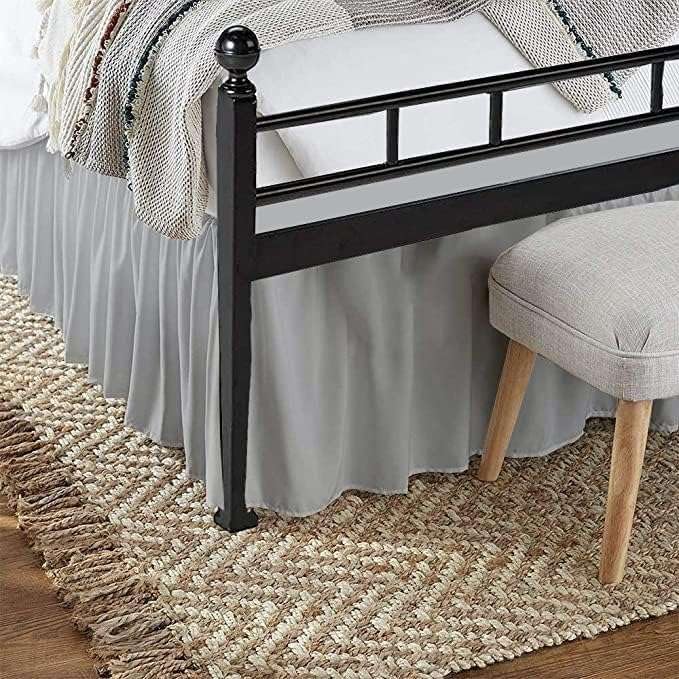 Light Grey Solid Ruffled Bed Skirt Twin-30 Inch Drop Split Corner, Microfiber - Image 6