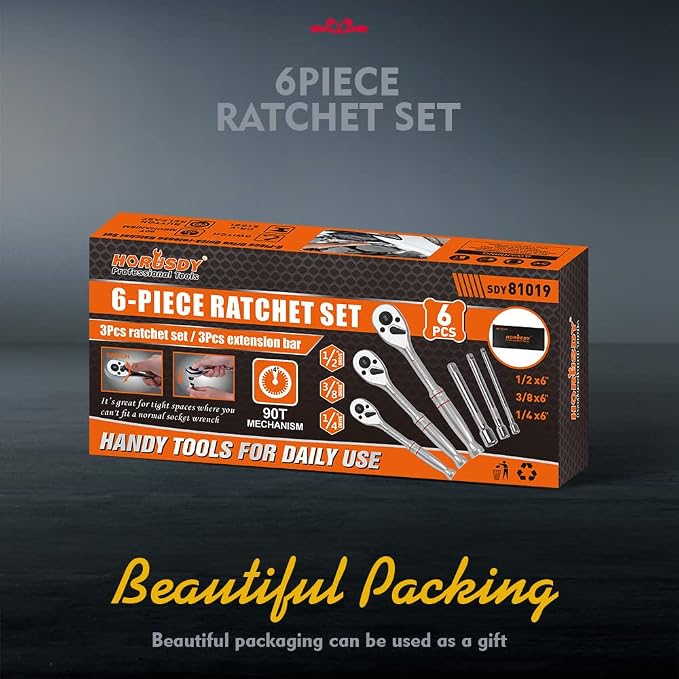 HORUSDY 3-Piece Ratchet Set, 1/4” 3/8”, 1/2" Drive Ratchet Handle Set, Quick - Image 2