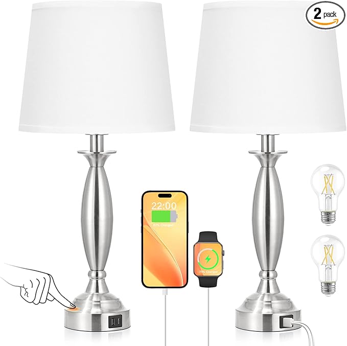 White Lamps for Bedrooms Set of 2 by SeealleLighting