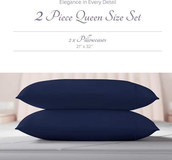 Carressa Linen 100% Egyptian Cotton Pillow Cases Queen Size Set of 2 - Image 3
