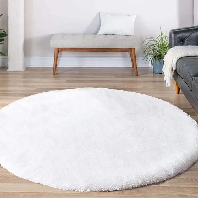 Latepis Round Furry Rugs 5ft White Circle Rugs - Image 2