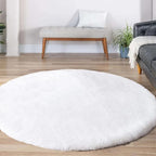 Latepis Round Furry Rugs 5ft White Circle Rugs - Image 2
