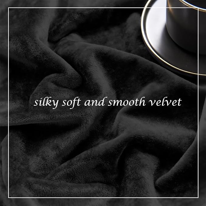 SMILETIME Black Crushed Velvet Curtains 52x84 inch Luxurious Thermal Insulated - Image 5