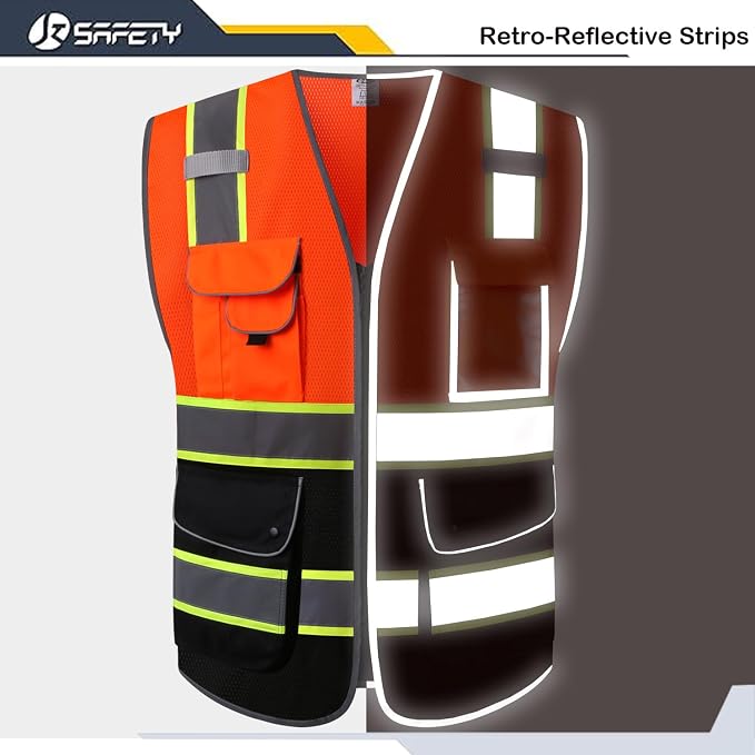 JKSafety 9 Pockets Hi-Vis Fluorescent Color Mesh Reflective Safety Vest - Image 3