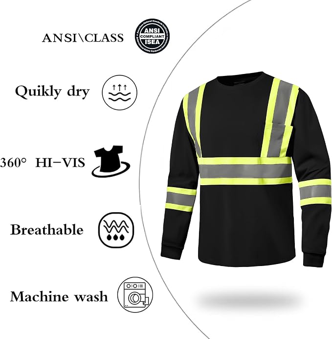 Hi Vis Safety Long Sleeve Shirts，High Visibility Class 3 T Shirts - Image 2