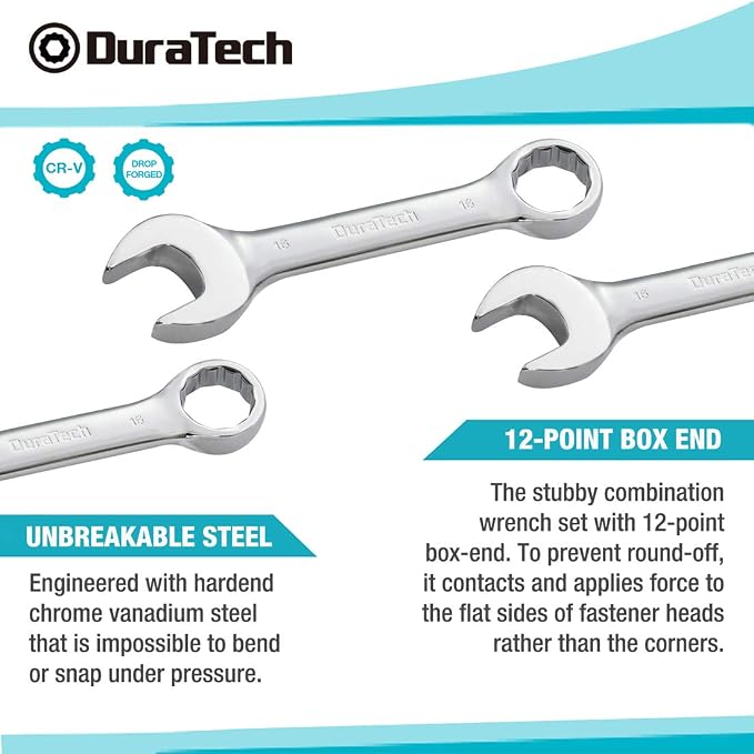 DURATECH Stubby Combination Wrench Set, 12 Point, CR-V Steel, - Image 3